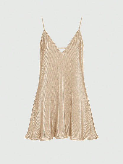 INAWLY Backless Camisole Beige Dress For Women,Classy Vintage Boho Chic Summer,Tropical Beach Holiday Vacation,Apricot Solid Color Casual Resort Outfits