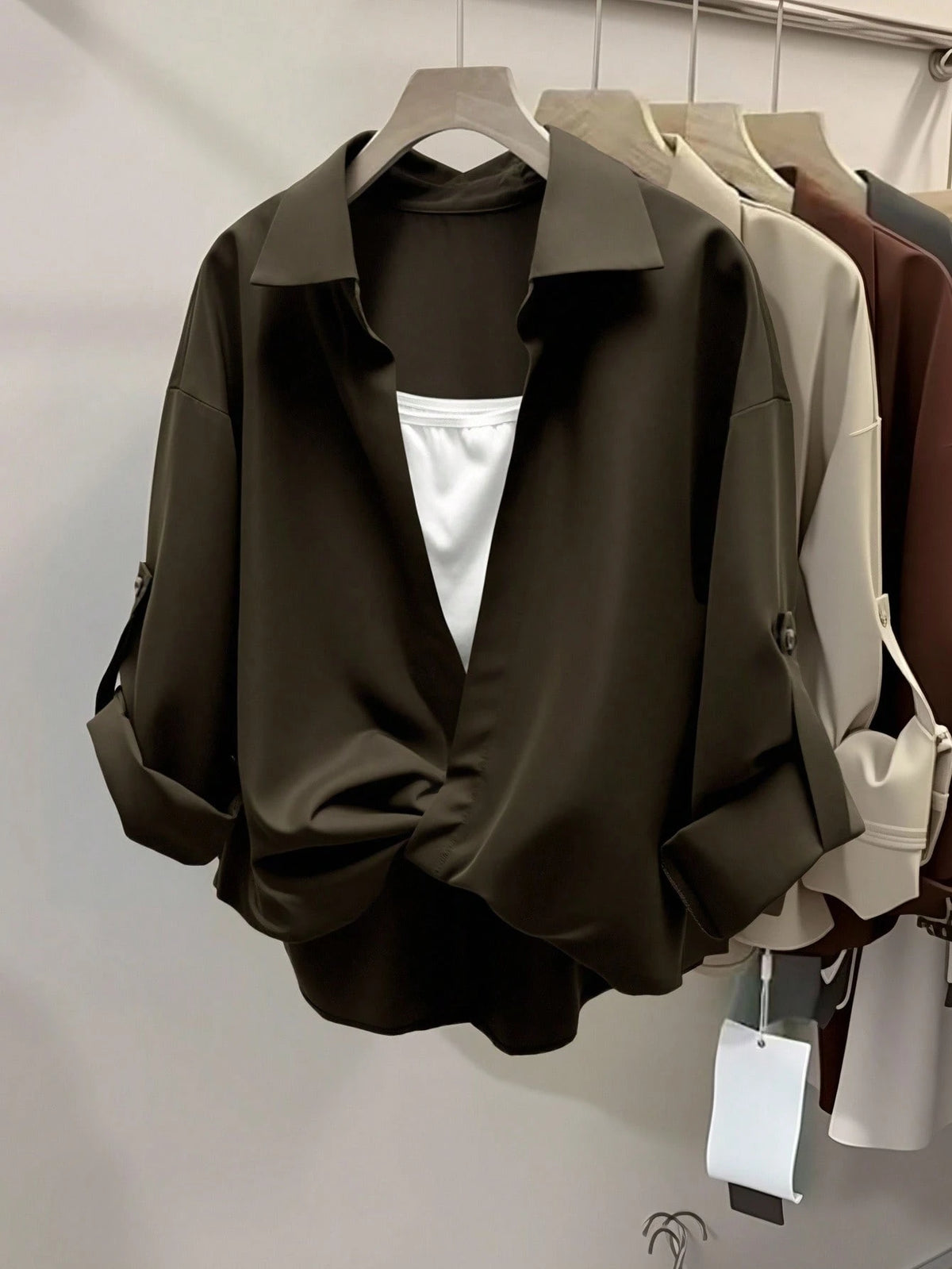 INAWLY Casual Layered Design Shirt, Suitable For Commuting In Autumn