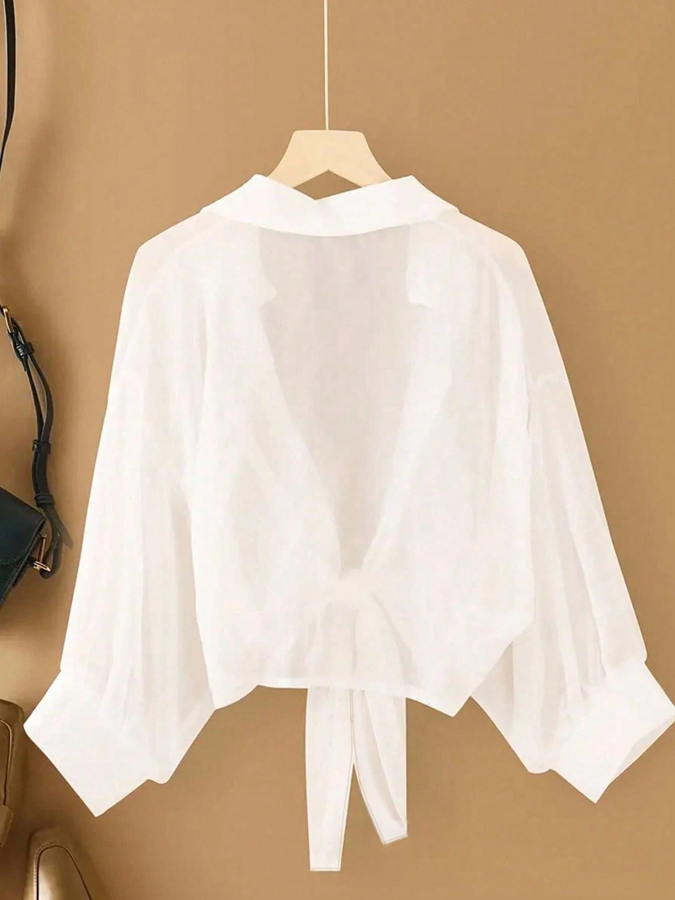 INAWLY New Bat Wing Cropped Casual Chiffon Women Solid Color Shirt