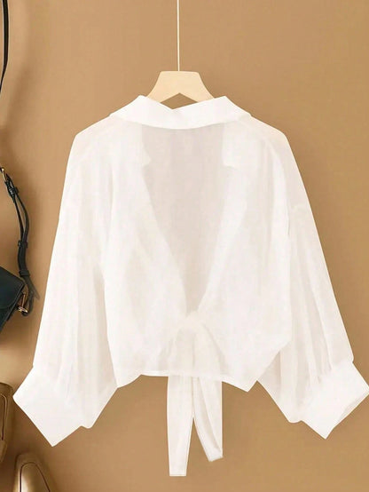INAWLY New Bat Wing Cropped Casual Chiffon Women Solid Color Shirt
