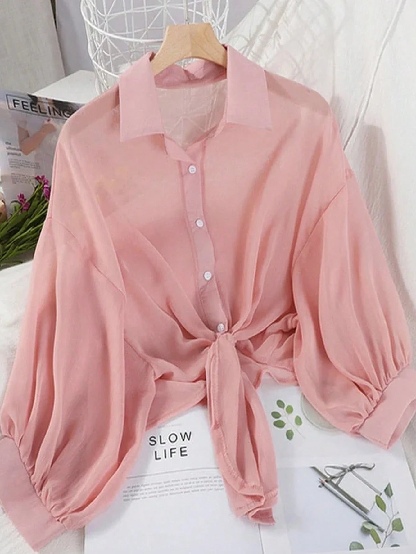 INAWLY New Bat Wing Cropped Casual Chiffon Women Solid Color Shirt