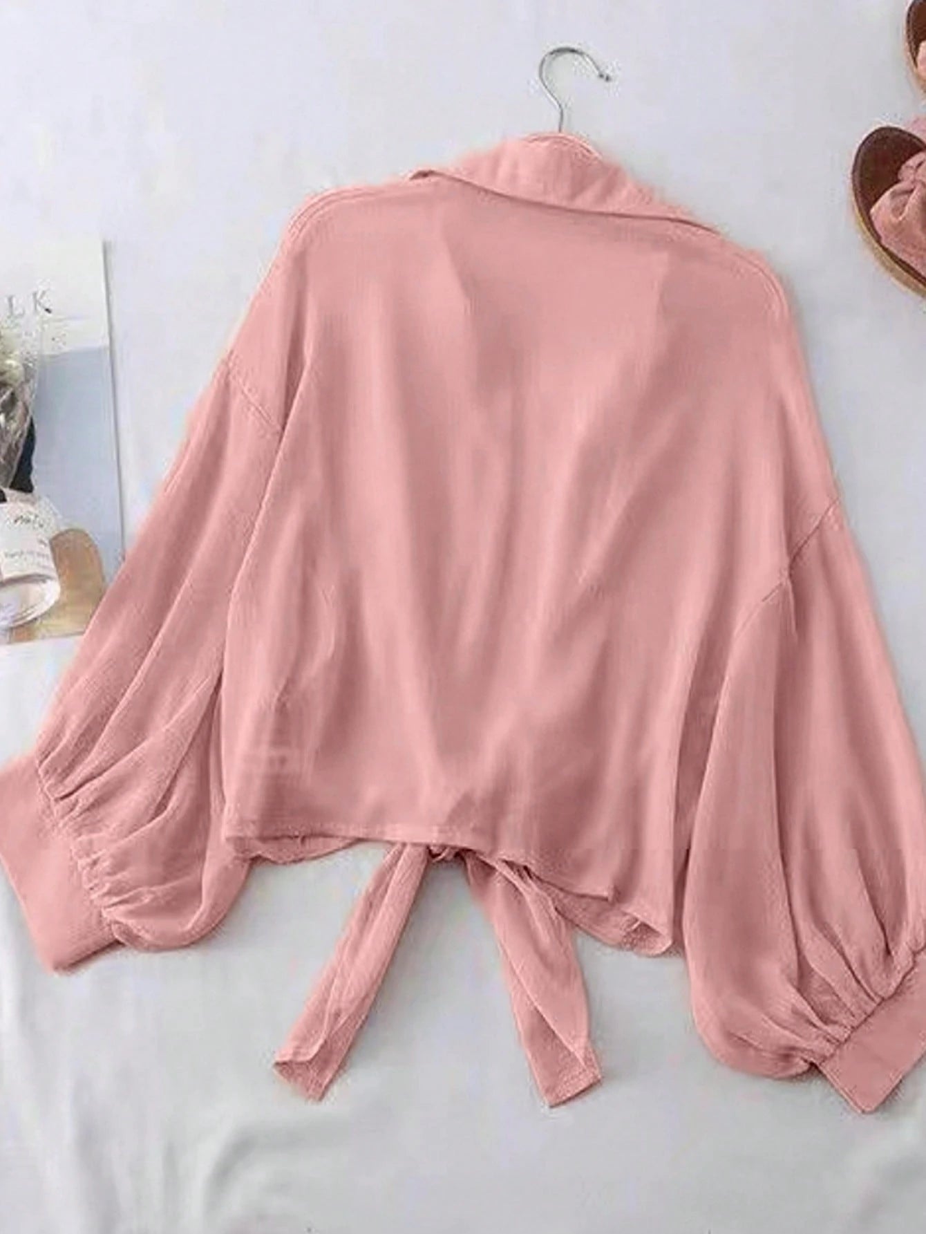 INAWLY New Bat Wing Cropped Casual Chiffon Women Solid Color Shirt