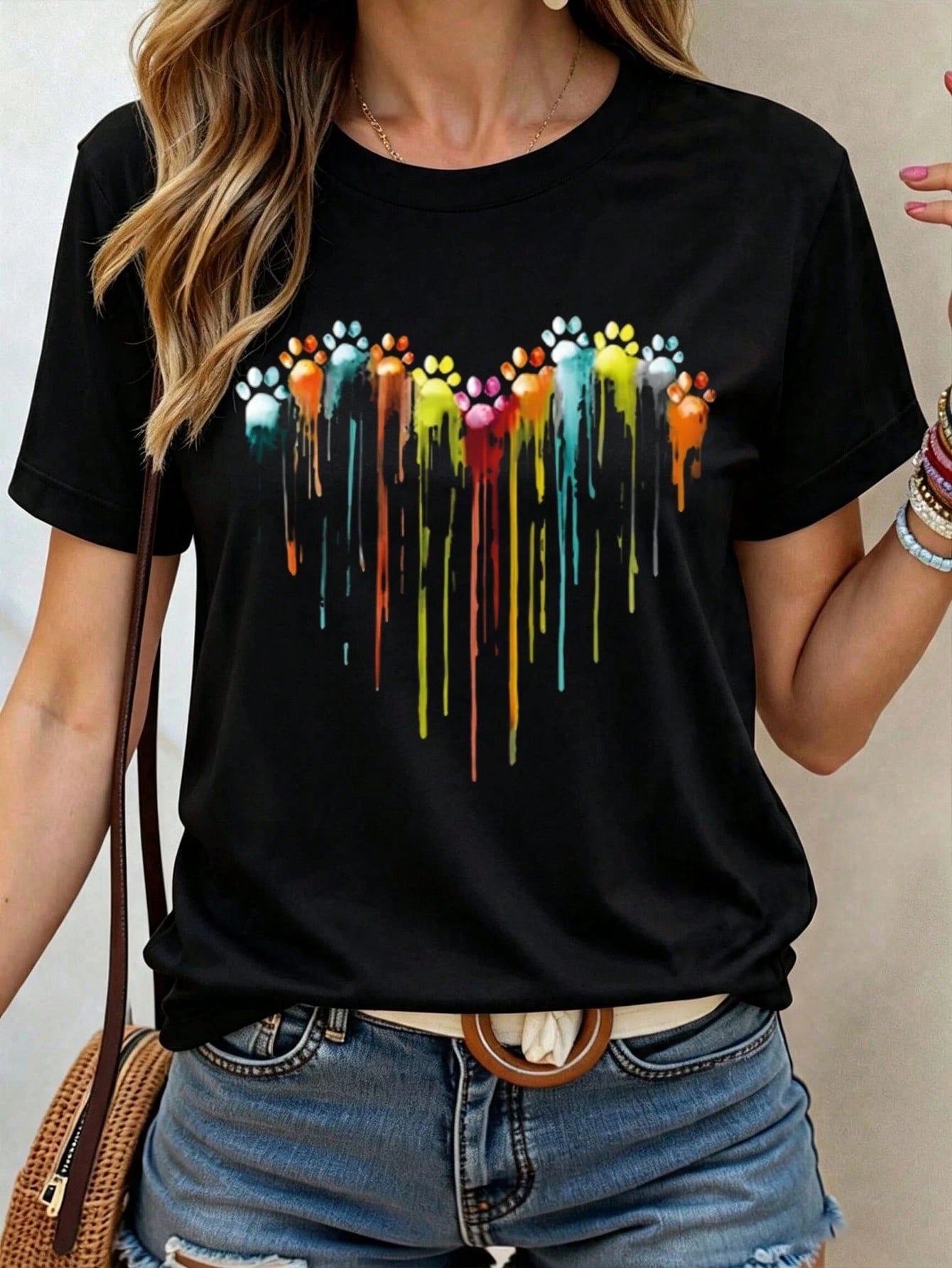 INAWLY Plus Size Printed Round Neck Short Sleeve T-Shirt Suitable For Valentine's Day Casual Wear Graphic Tees Women Tops