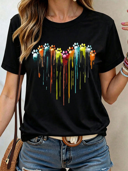 INAWLY Plus Size Printed Round Neck Short Sleeve T-Shirt Suitable For Valentine's Day Casual Wear Graphic Tees Women Tops