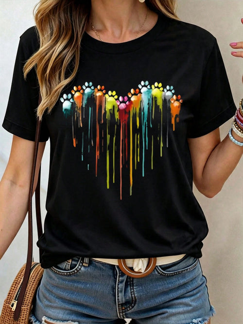 INAWLY Plus Size Printed Round Neck Short Sleeve T-Shirt Suitable For Valentine's Day Casual Wear Graphic Tees Women Tops