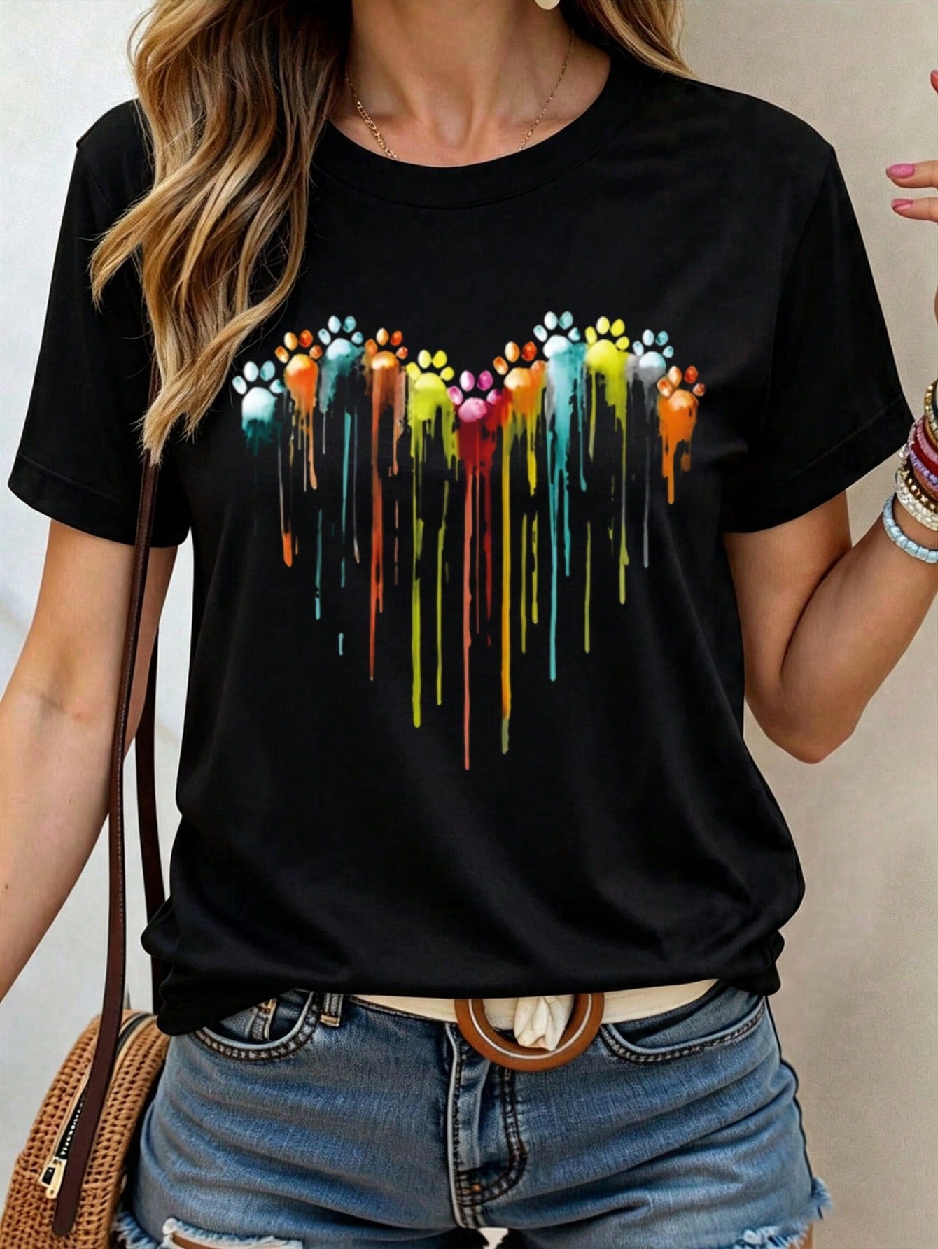INAWLY Plus Size Printed Round Neck Short Sleeve T-Shirt Suitable For Valentine's Day Casual Wear Graphic Tees Women Tops