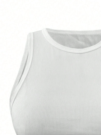 INAWLY Solid Color Ribbed Knit Fitted Tank Top, Suitable For Daily Wear