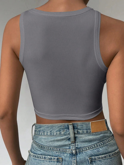 INAWLY Solid Color Ribbed Knit Fitted Tank Top, Suitable For Daily Wear