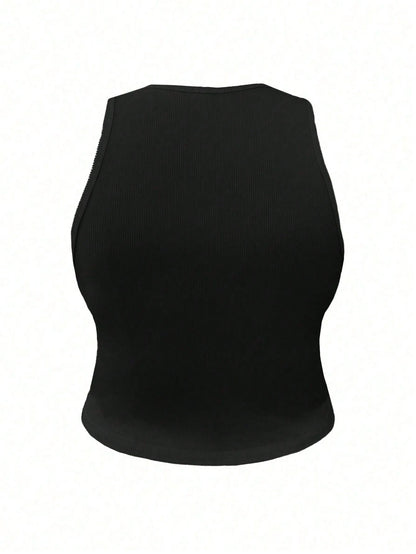 INAWLY Solid Color Ribbed Knit Fitted Tank Top, Suitable For Daily Wear
