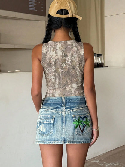 INAWLY Solva Summer Casual Camouflage Printed Cropped Tank Top