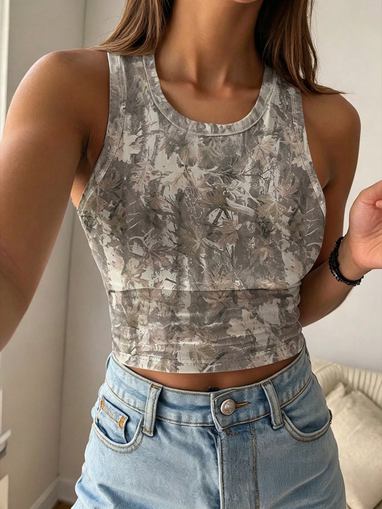 INAWLY Solva Summer Casual Camouflage Printed Cropped Tank Top