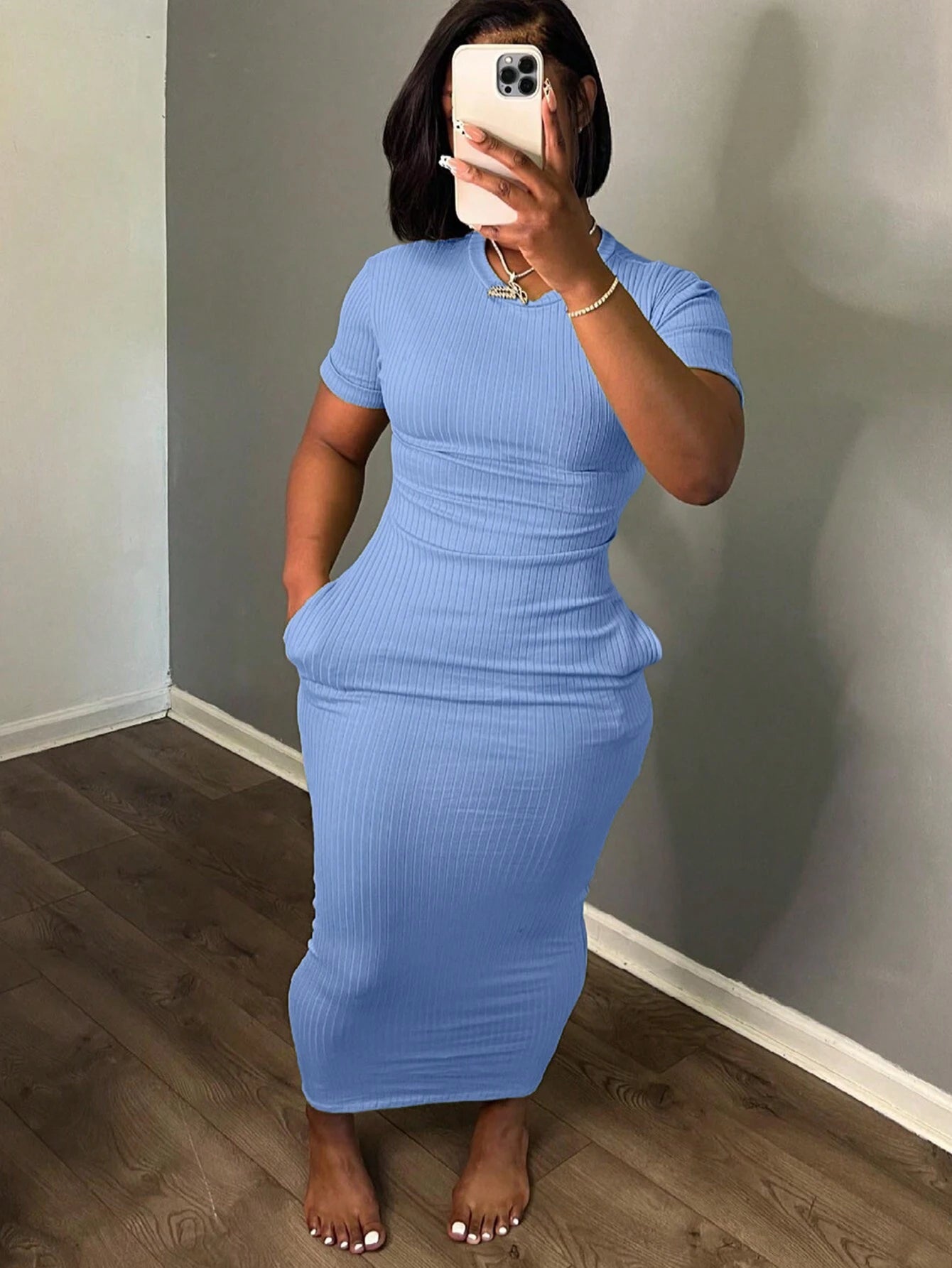 INAWLY Solva Women's Simple Solid Color Short Sleeve Dress