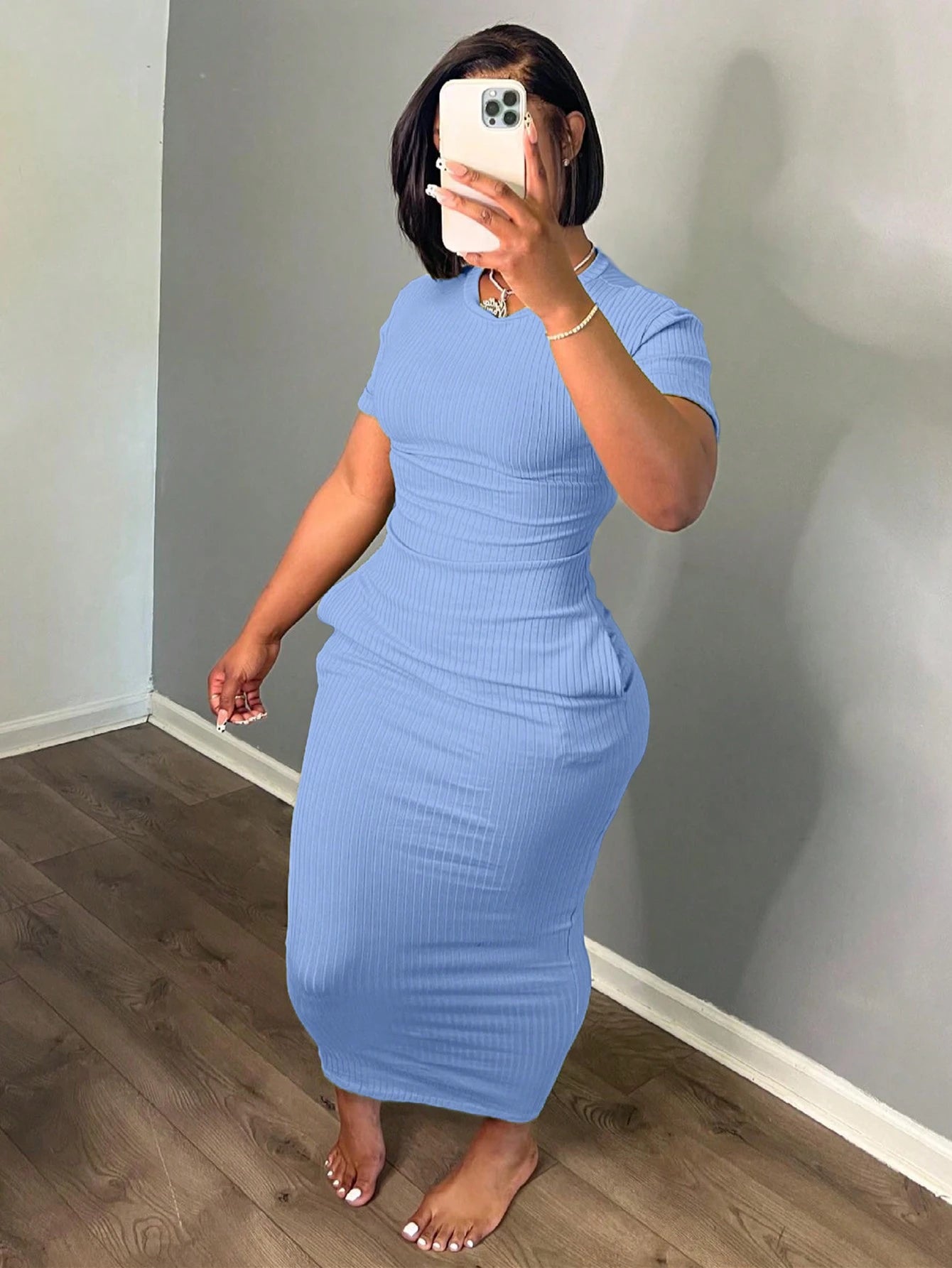 INAWLY Solva Women's Simple Solid Color Short Sleeve Dress