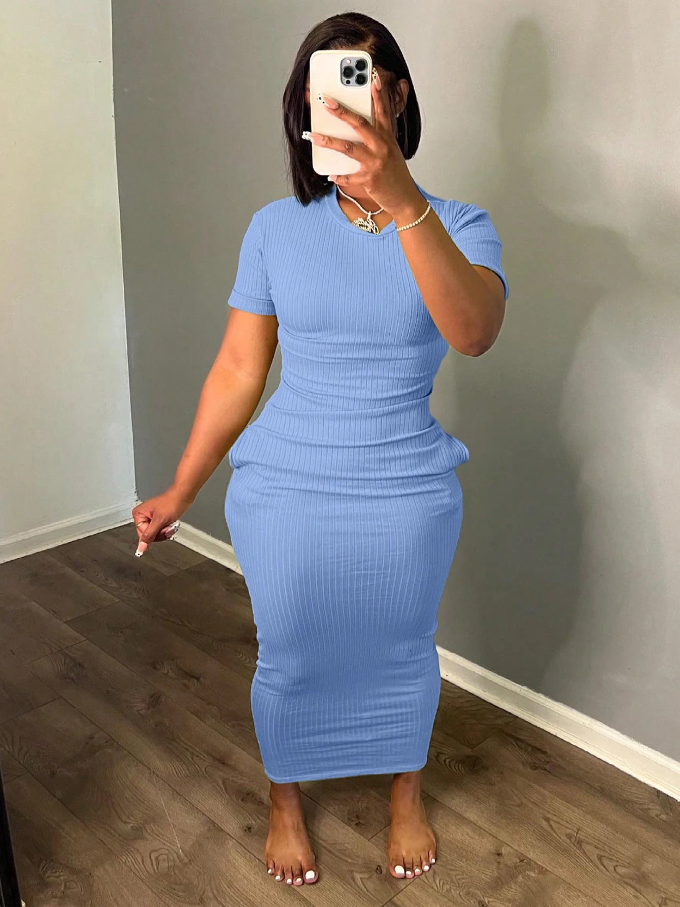 INAWLY Solva Women's Simple Solid Color Short Sleeve Dress