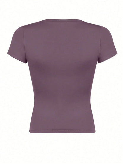 INAWLY Solva Women's Summer Solid Color Crop Sleeve Crop Top Slim Fit Casual T-Shirt Fall Cloth For Women