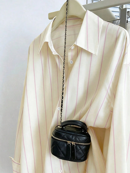 INAWLY Women's Casual Commuter Striped Front Button Down Long Sleeve Shirt