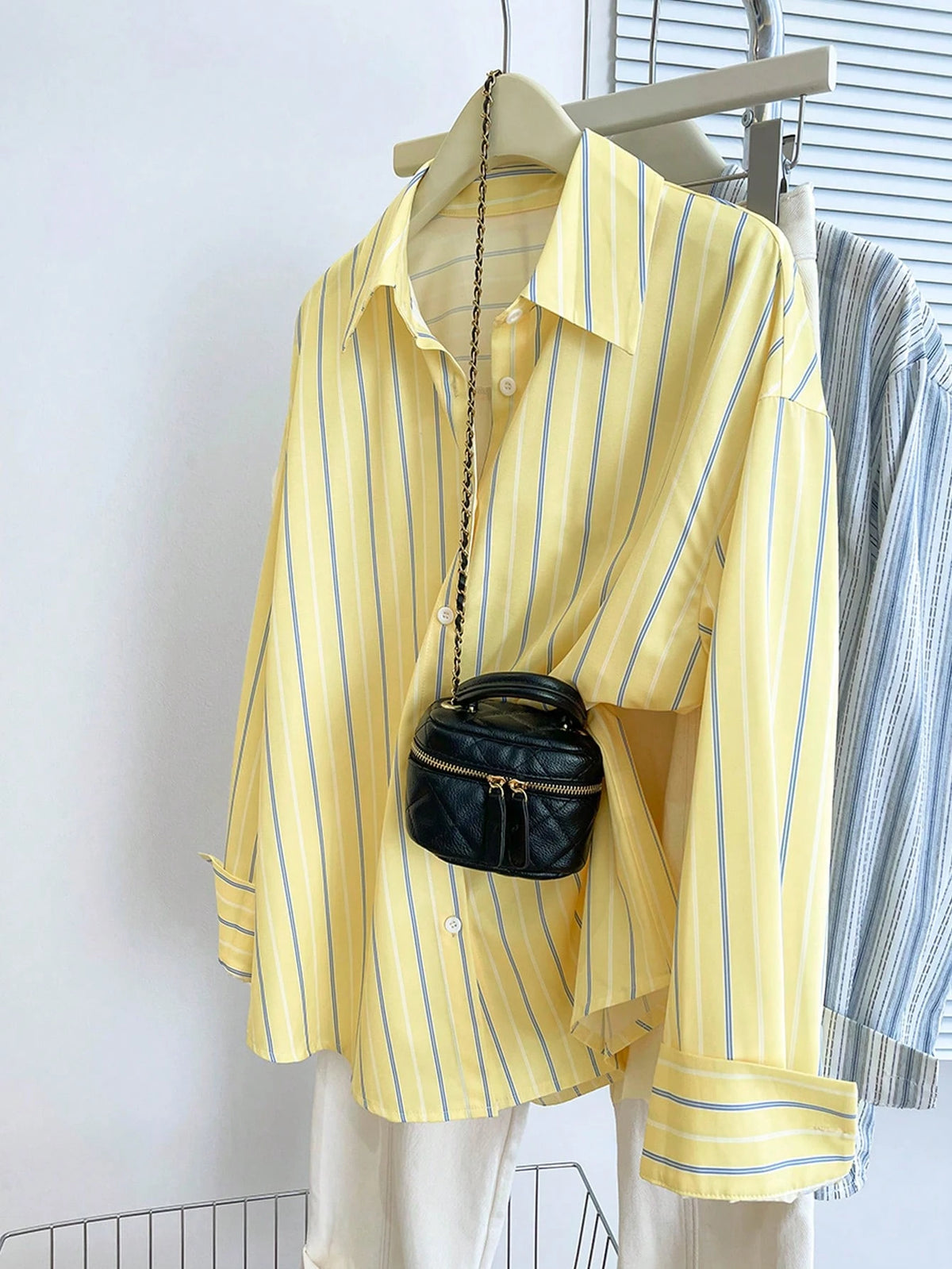 INAWLY Women's Casual Commuter Striped Front Button Down Long Sleeve Shirt