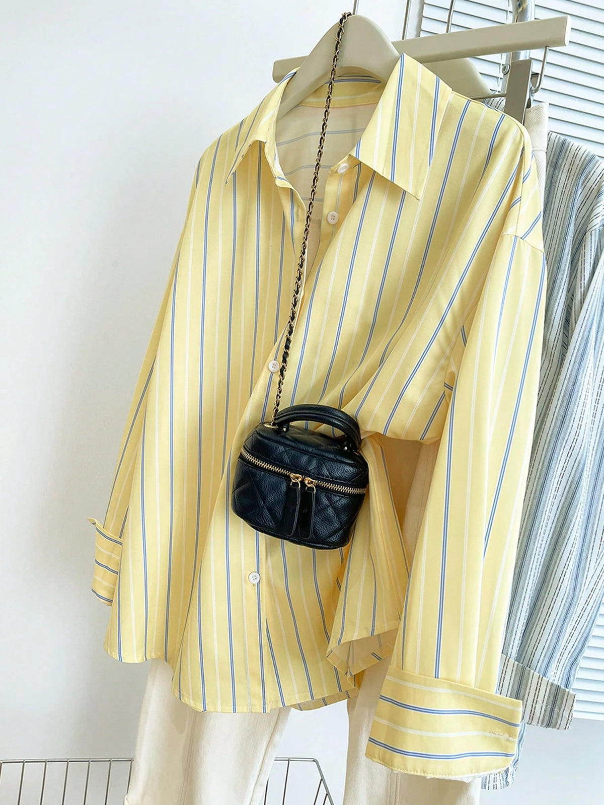 INAWLY Women's Casual Commuter Striped Front Button Down Long Sleeve Shirt