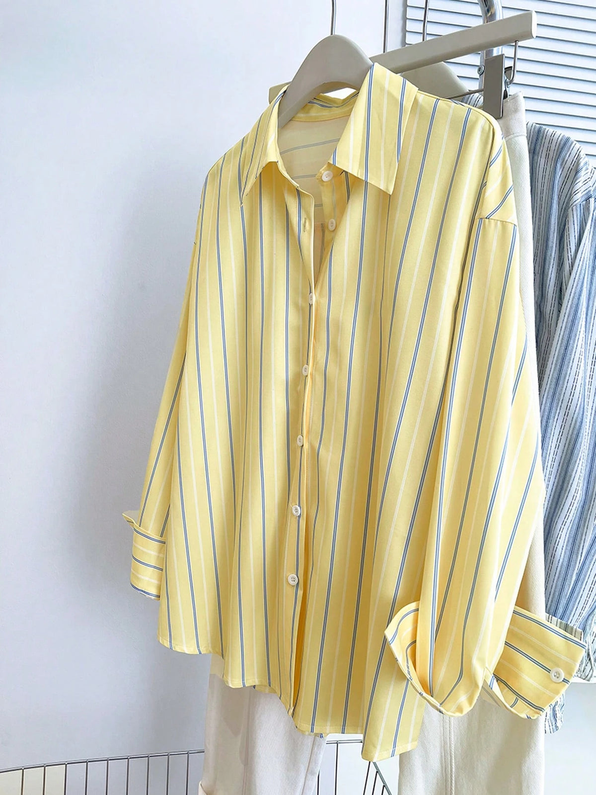 INAWLY Women's Casual Commuter Striped Front Button Down Long Sleeve Shirt