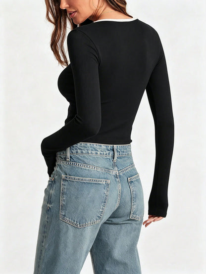 INAWLY Women's Casual Crew Neck Long Sleeve Tee, Spring & Summer For Spring Fall