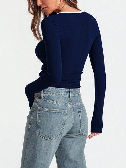 INAWLY Women's Casual Crew Neck Long Sleeve Tee, Spring & Summer For Spring Fall
