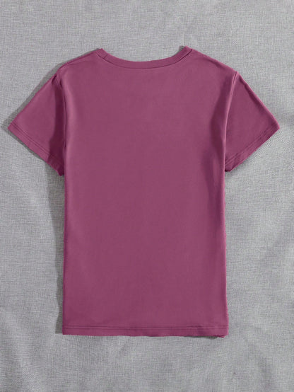 INAWLY Women's Casual Round Neck Short Sleeve T-Shirt With Letter Graphic Print Graphic Tees Women Tops