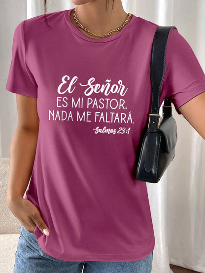 INAWLY Women's Casual Round Neck Short Sleeve T-Shirt With Letter Graphic Print Graphic Tees Women Tops
