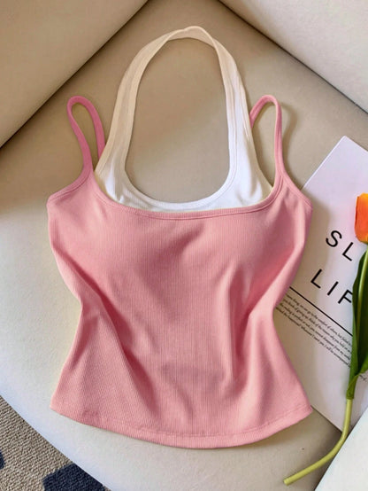 INAWLY Women's Casual Street Fashion 2 In 1 Tank Top, Summer