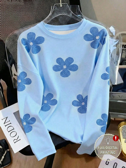 INAWLY Women's Dandelion Print Crew Neck Casual Long Sleeve T-Shirt Graphic Tees Women Tops For Spring Fall Cloth For Women