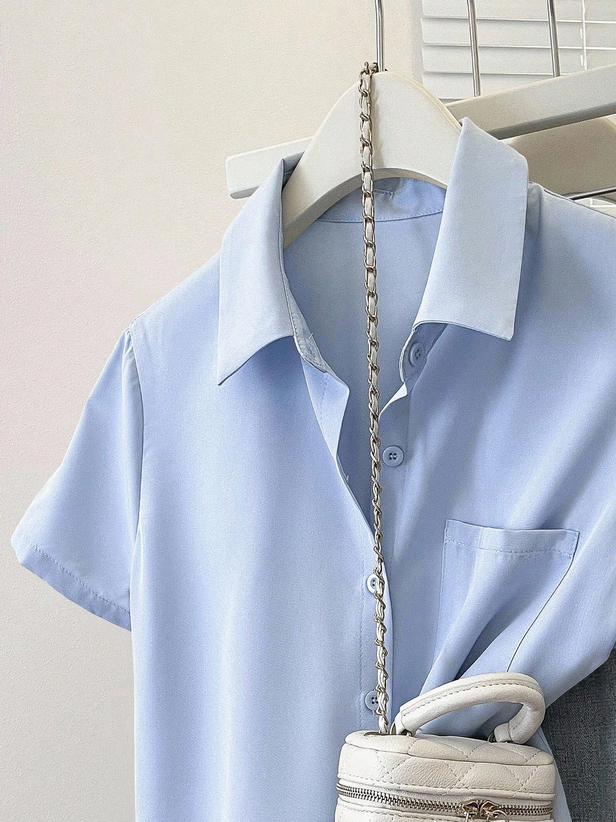INAWLY Women's Solid Color Button-Down Short Sleeve Summer Casual Commuter Style Shirt
