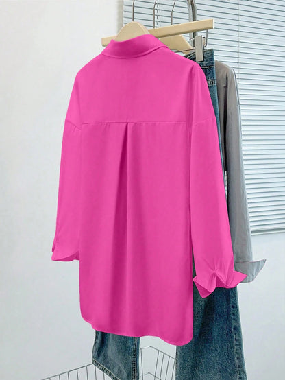 INAWLY Women's Solid Color Front Button Casual Long Sleeve Shirt