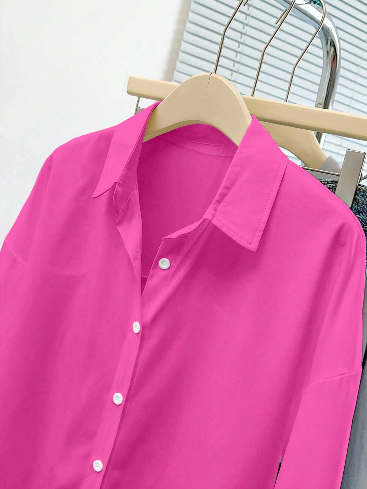 INAWLY Women's Solid Color Front Button Casual Long Sleeve Shirt