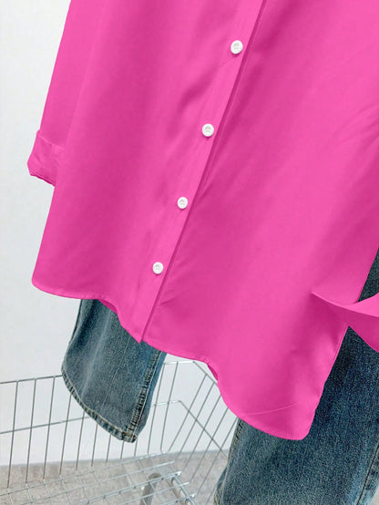 INAWLY Women's Solid Color Front Button Casual Long Sleeve Shirt