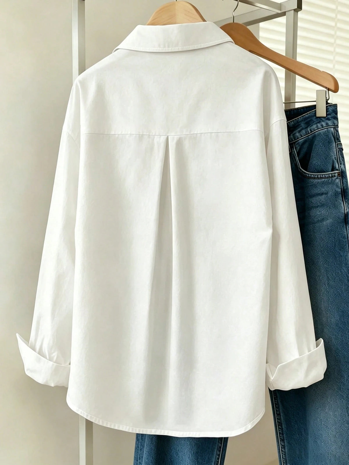 INAWLY Women's Solid Color Front Button Casual Long Sleeve Shirt
