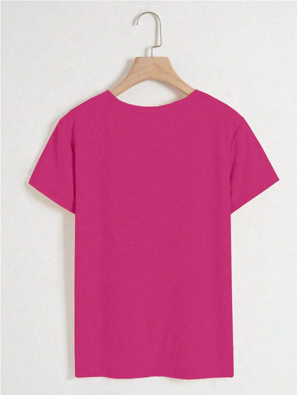 INAWLY Women's Valentine's Day Letter & Leopard Print Casual Round Neck Short Sleeve T-Shirt