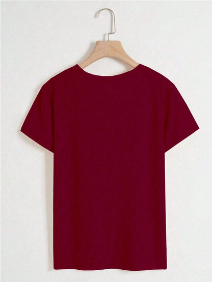 INAWLY Women's Valentine's Day Letter & Leopard Print Casual Round Neck Short Sleeve T-Shirt
