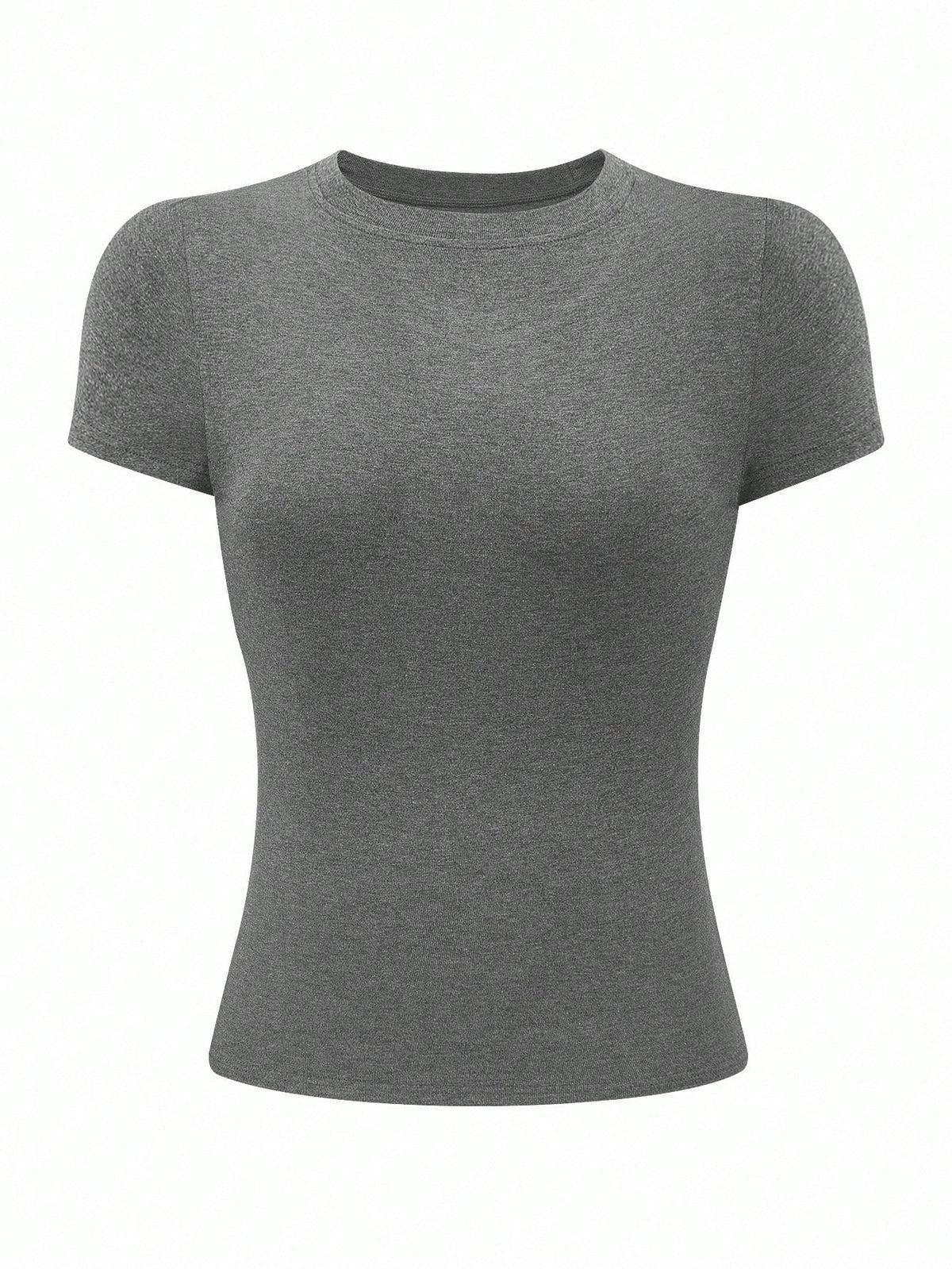 INAWLY Women Short Sleeve Solid Color Minimalist Fitted Elegant Sweet Round Neck T-Shirt