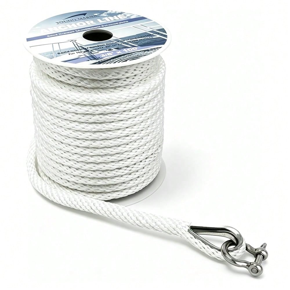 Inch Boat Anchor Rope/Line With Thimble&Shackle, 3/8\ X 50', White| Stainless Steel Thimble&Shackle With Corrosion Resistance And Dura