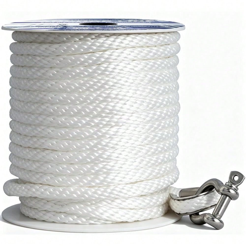 Inch Boat Anchor Rope/Line With Thimble&Shackle, 3/8\ X 50', White| Stainless Steel Thimble&Shackle With Corrosion Resistance And Dura