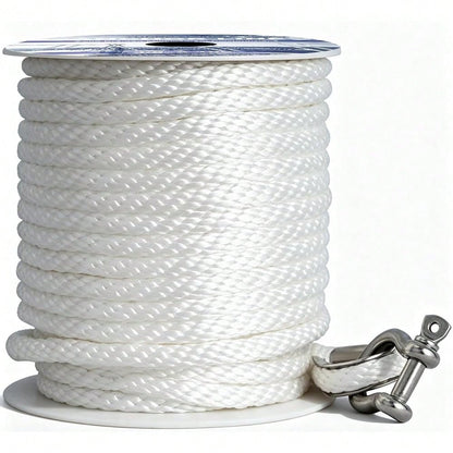 Inch Boat Anchor Rope/Line With Thimble&Shackle, 3/8\ X 50', White| Stainless Steel Thimble&Shackle With Corrosion Resistance And Dura