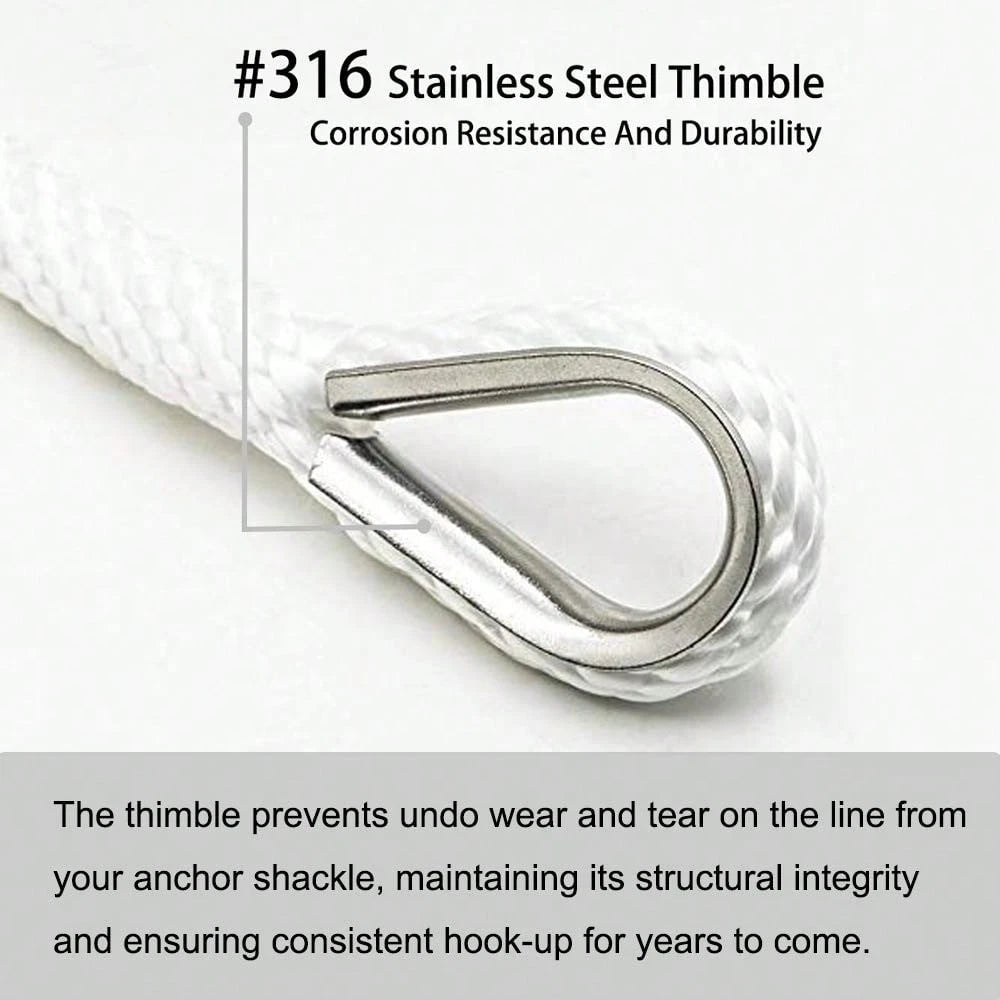 Inch Boat Anchor Rope/Line With Thimble&Shackle, 3/8\ X 50', White| Stainless Steel Thimble&Shackle With Corrosion Resistance And Dura