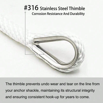 Inch Boat Anchor Rope/Line With Thimble&Shackle, 3/8\ X 50', White| Stainless Steel Thimble&Shackle With Corrosion Resistance And Dura