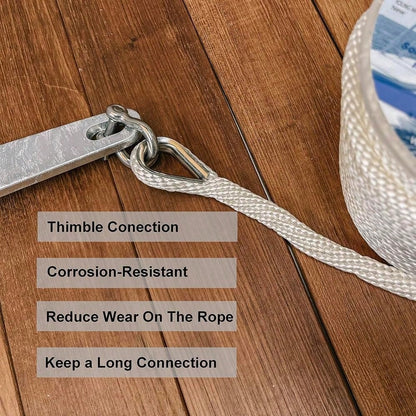 Inch Boat Anchor Rope/Line With Thimble&Shackle, 3/8\ X 50', White| Stainless Steel Thimble&Shackle With Corrosion Resistance And Dura
