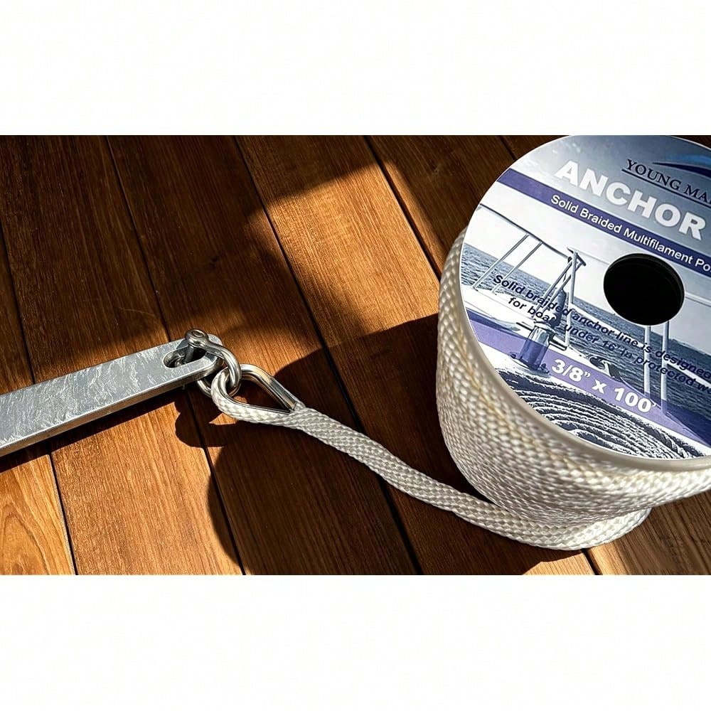 Inch Boat Anchor Rope/Line With Thimble&Shackle, 3/8\ X 50', White| Stainless Steel Thimble&Shackle With Corrosion Resistance And Dura