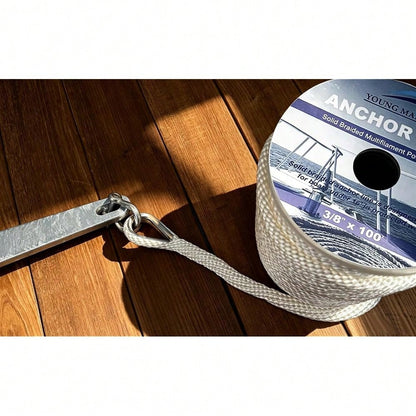 Inch Boat Anchor Rope/Line With Thimble&Shackle, 3/8\ X 50', White| Stainless Steel Thimble&Shackle With Corrosion Resistance And Dura
