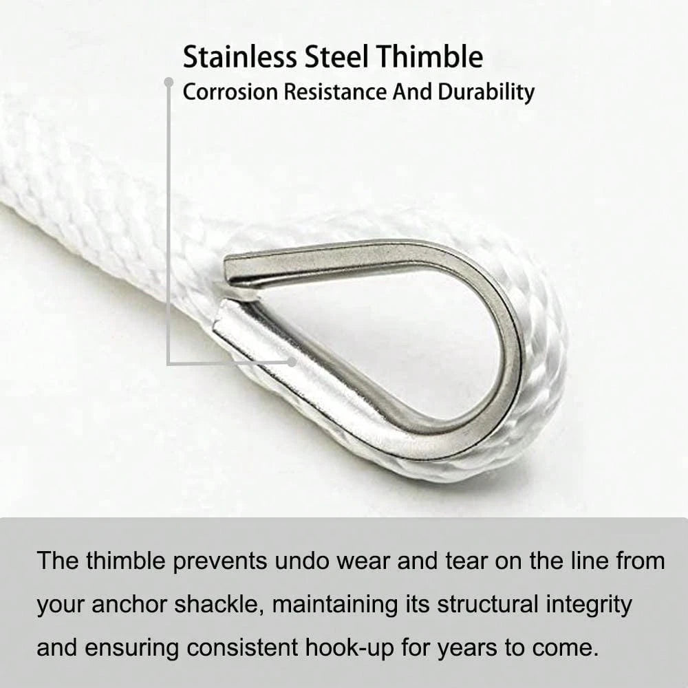 Inch Boat Anchor Rope/Line With Thimble&Shackle, 3/8\ X 50', White| Stainless Steel Thimble&Shackle With Corrosion Resistance And Dura