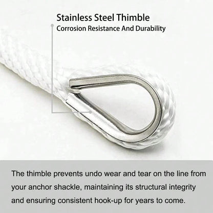 Inch Boat Anchor Rope/Line With Thimble&Shackle, 3/8\ X 50', White| Stainless Steel Thimble&Shackle With Corrosion Resistance And Dura