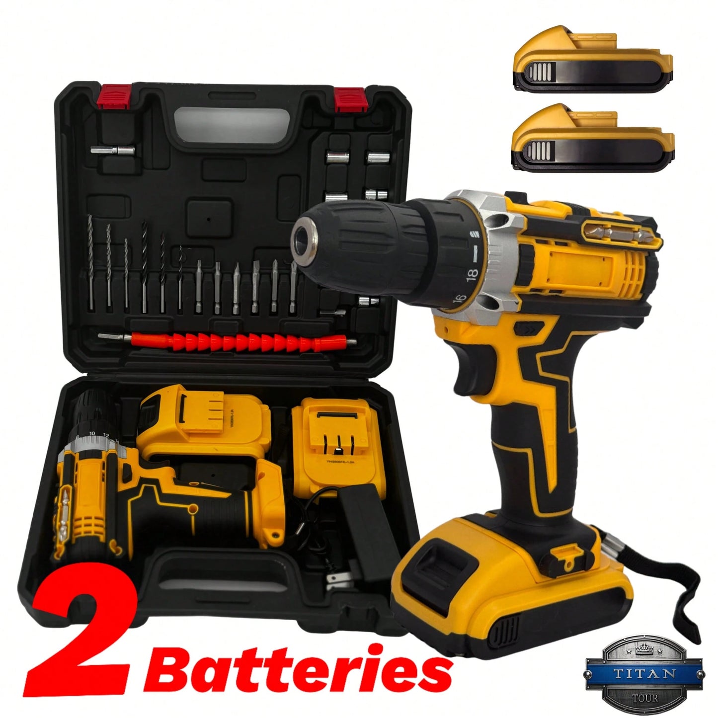 Industrial-Grade 21V Brushless Drill Set With 2*1200mAh Batteries & Fast Charger| 18+1 Speed Torque Adjustment| 10mm Keyless Chuck| 24/36pcs Chrome Vanadium Steel Bit Set| Heavy-Duty Metal Drillin