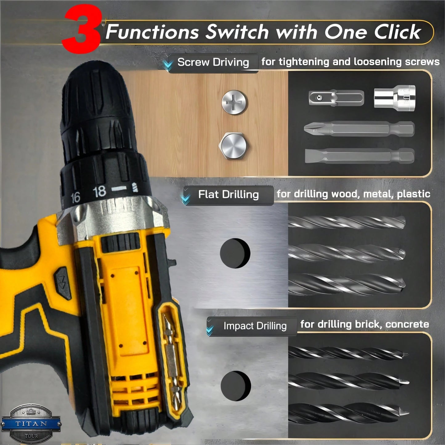 Industrial-Grade 21V Brushless Drill Set With 2*1200mAh Batteries & Fast Charger| 18+1 Speed Torque Adjustment| 10mm Keyless Chuck| 24/36pcs Chrome Vanadium Steel Bit Set| Heavy-Duty Metal Drillin