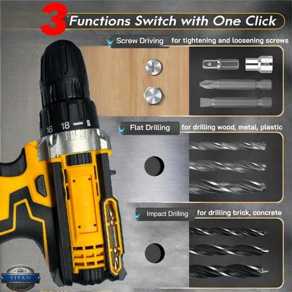 Industrial-Grade 21V Brushless Drill Set With 2*1200mAh Batteries & Fast Charger| 18+1 Speed Torque Adjustment| 10mm Keyless Chuck| 24/36pcs Chrome Vanadium Steel Bit Set| Heavy-Duty Metal Drillin